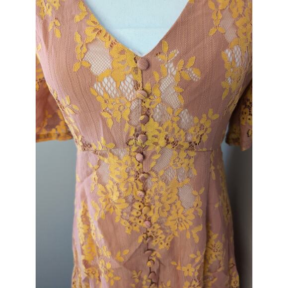 Anthropologie Peach Love Lace Dress Medium Victorian Cottagecore Romantic - Picture 5 of 9